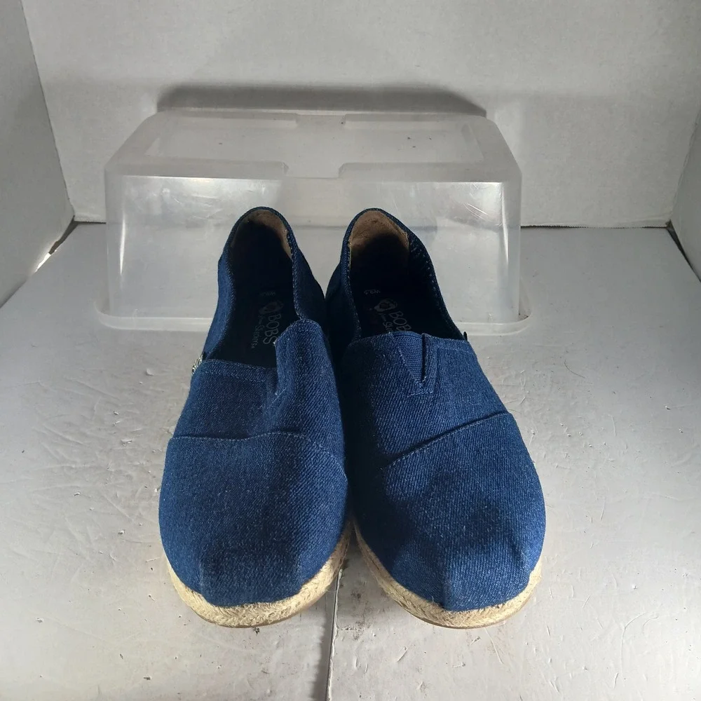 BOBS from Skechers Espadrille Platform Flats 9.5 Blue Denim Memory Foam 34105